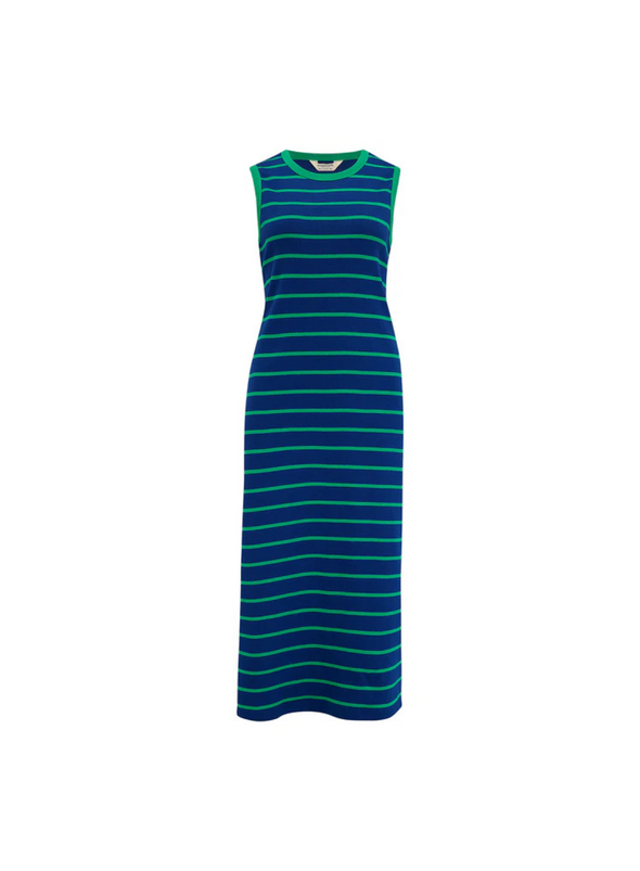 Brittany Jersey Midi Dress in Blue/Green Stripes from Sugarhill