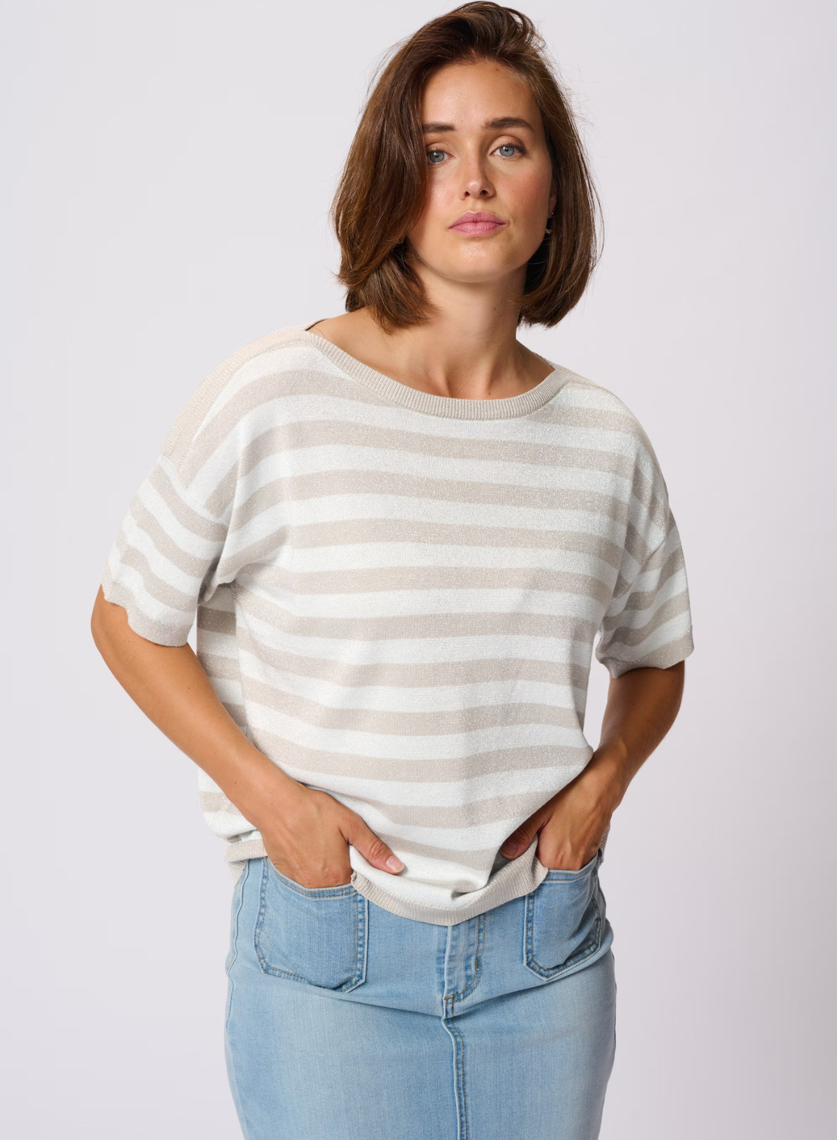Regina Striped Pullover in Feather Gray from Kaffe