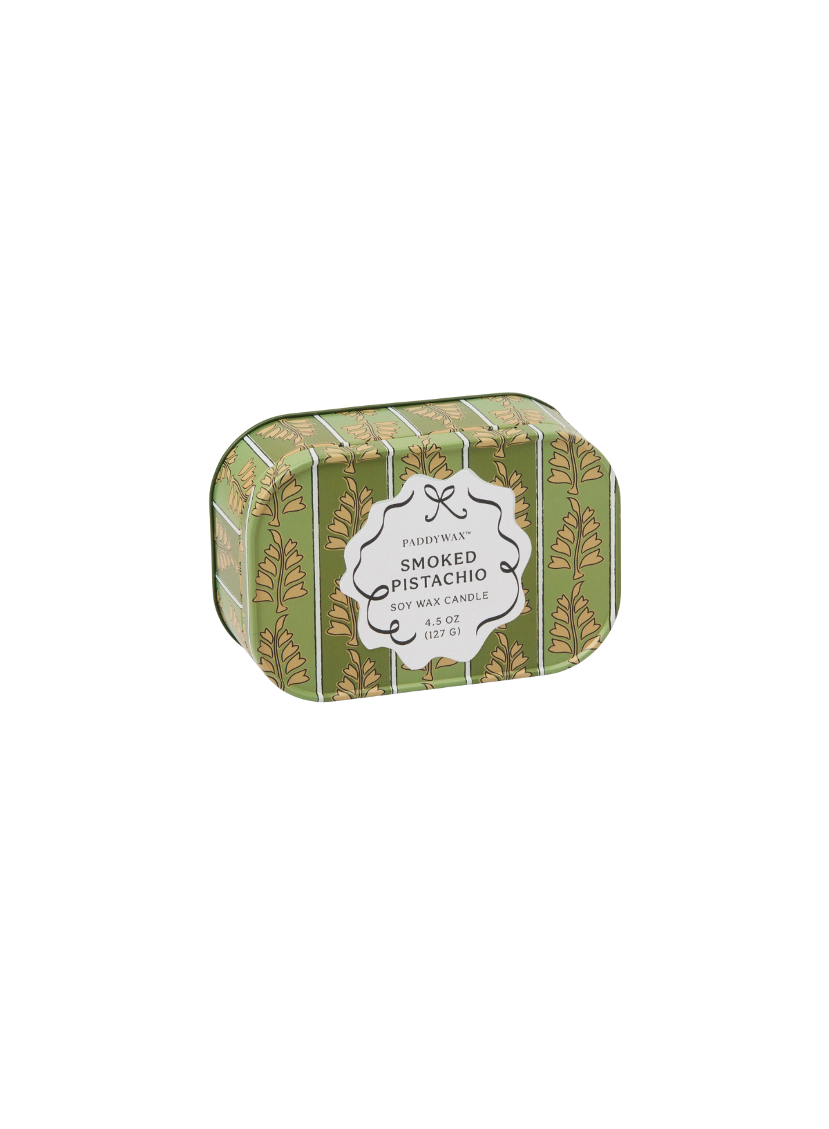 Paddywax Cherie 4.50z Printed Tin Candle - Smoked Pistachio