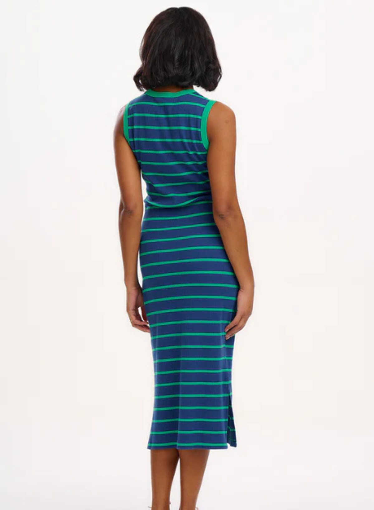 Brittany Jersey Midi Dress in Blue/Green Stripes from Sugarhill
