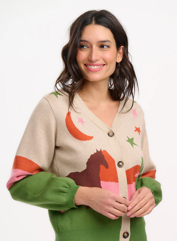 Adrian Cardigan in Oatmeal, Desert Cowgirl from Sugarhill