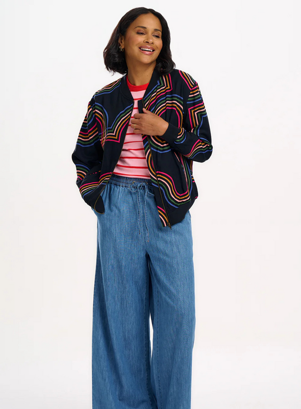 Bobbi Bomber Jacket in Black, Retro Racer from Sugarhill