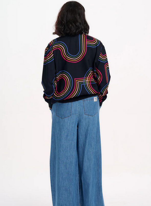 Bobbi Bomber Jacket in Black, Retro Racer from Sugarhill