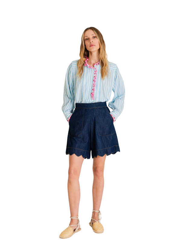 Hugo Scallop Hem Shorts in Dark Wash Denim from Bonté