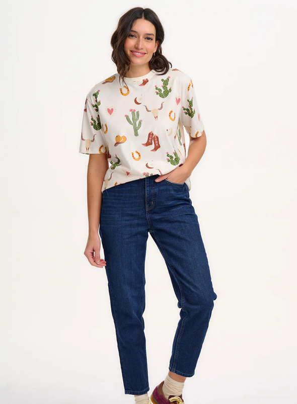 Kinsley Relaxed T-Shirt in Cream, Desert Cowgirl from Sugarhill