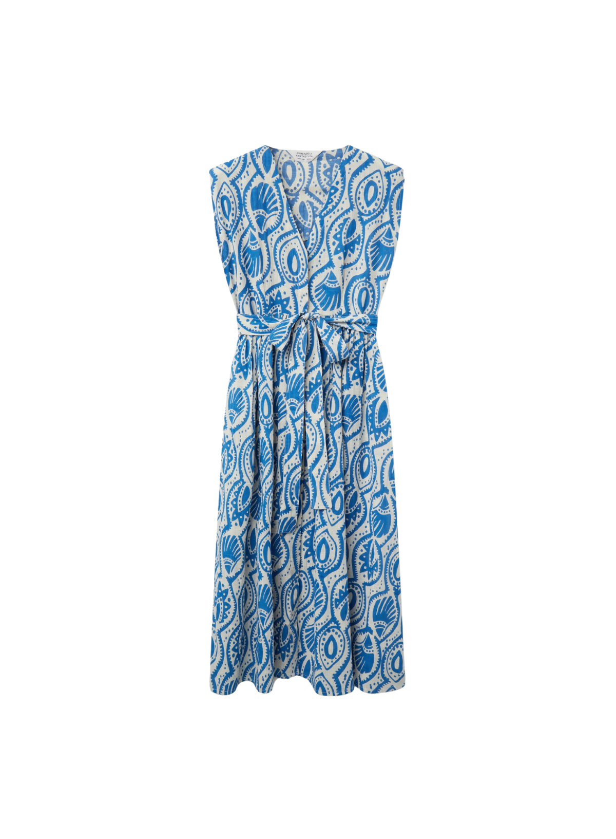 Midi Dress in Light Blue Conversational Print from Compañia Fantastica