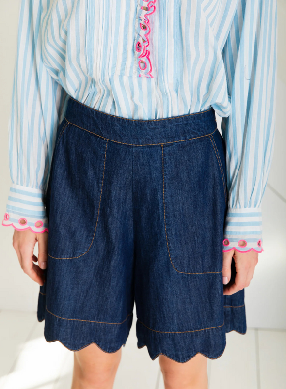 Hugo Scallop Hem Shorts in Dark Wash Denim from Bonté