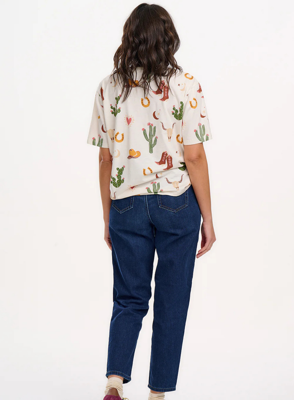 Kinsley Relaxed T-Shirt in Cream, Desert Cowgirl from Sugarhill