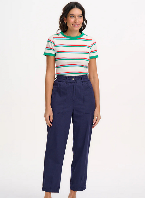 Velda Fitted T-Shirt in Off-White/Multi Retro Stripe from Sugarhill