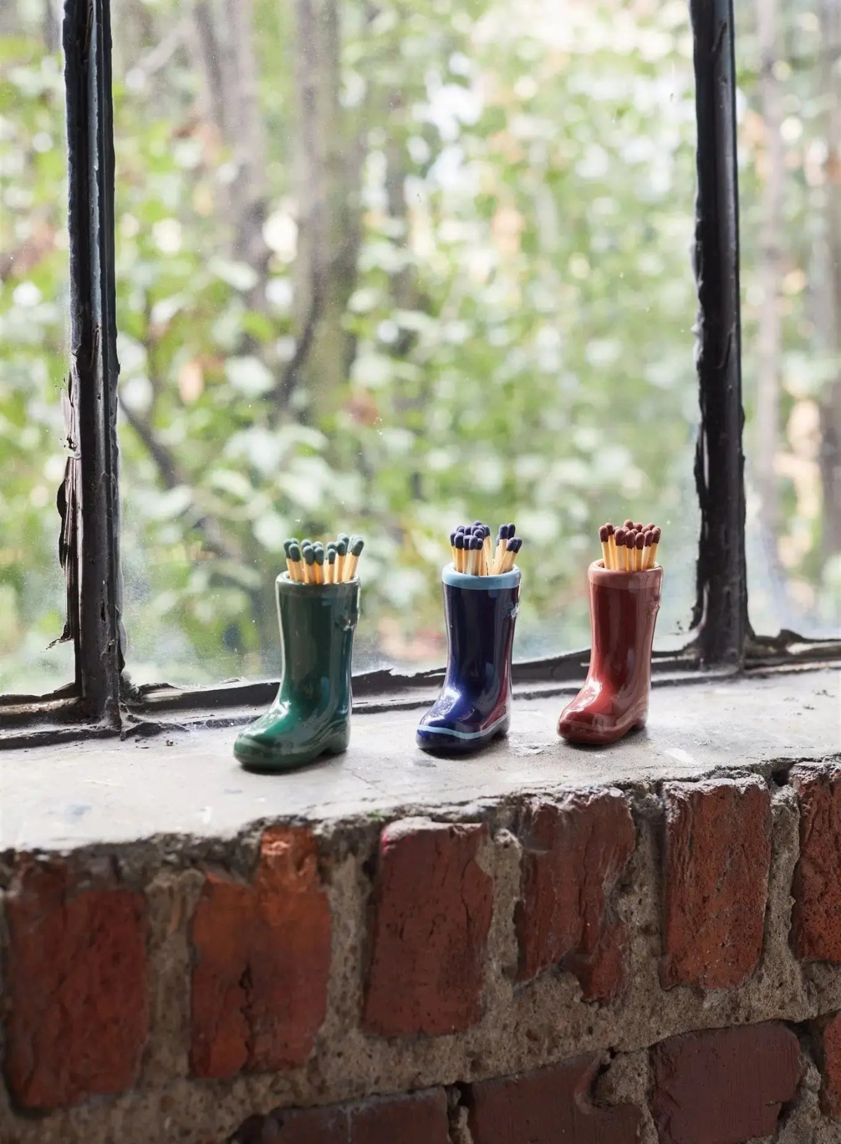 Paddywax Wellington Boot Match Holder W/Matches Dark & Light Green