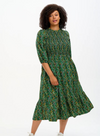 Charmaine Midi Shirred Dress in Black/Green Ditsy Floral from Sugarhill
