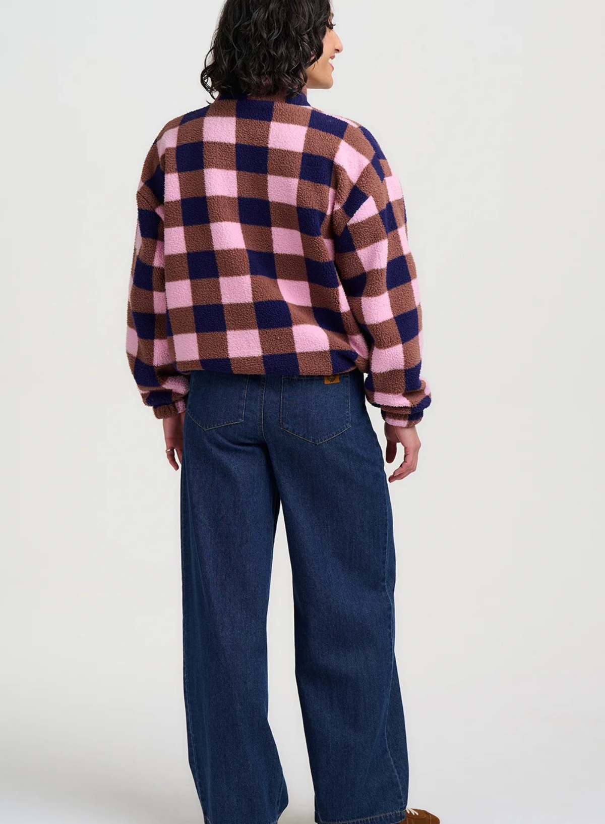 SugarhillI Hartley Zip Up Fleece in Navy and Pink Check