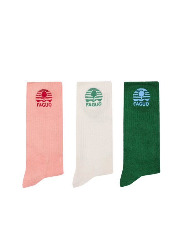 Box of 3 Sport Socks in Pink/Ecru/Green from Faguo
