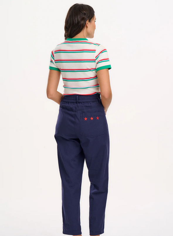 Velda Fitted T-Shirt in Off-White/Multi Retro Stripe from Sugarhill