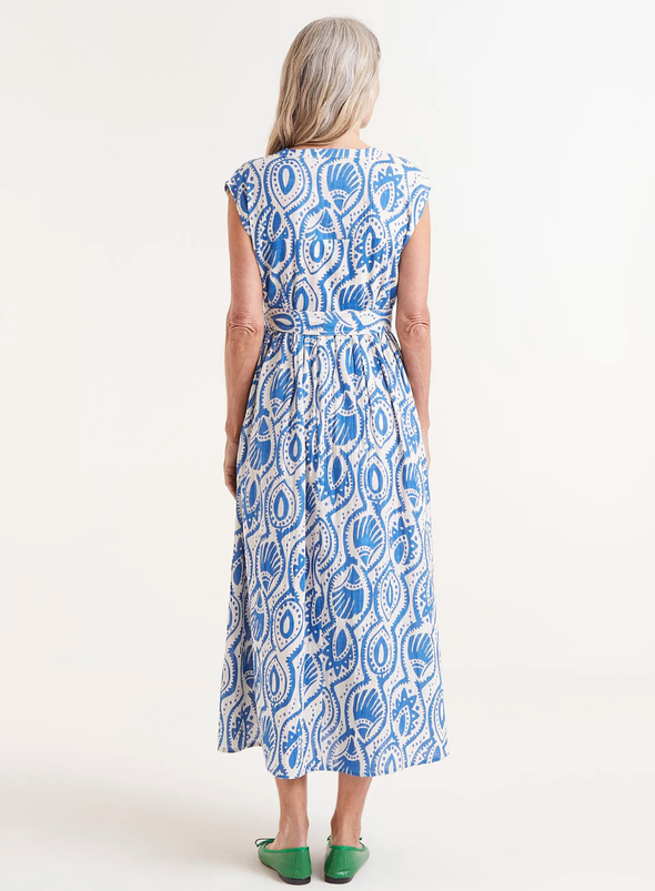 Midi Dress in Light Blue Conversational Print from Compañia Fantastica