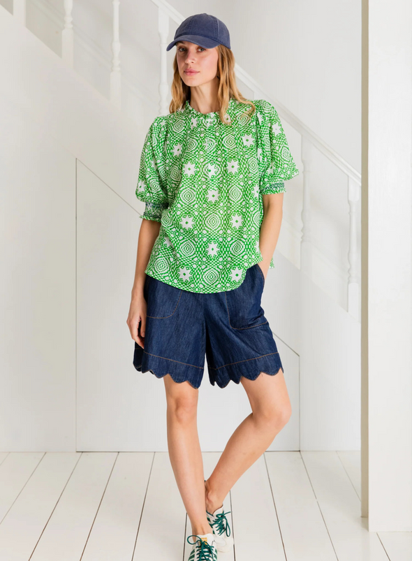Hugo Scallop Hem Shorts in Dark Wash Denim from Bonté