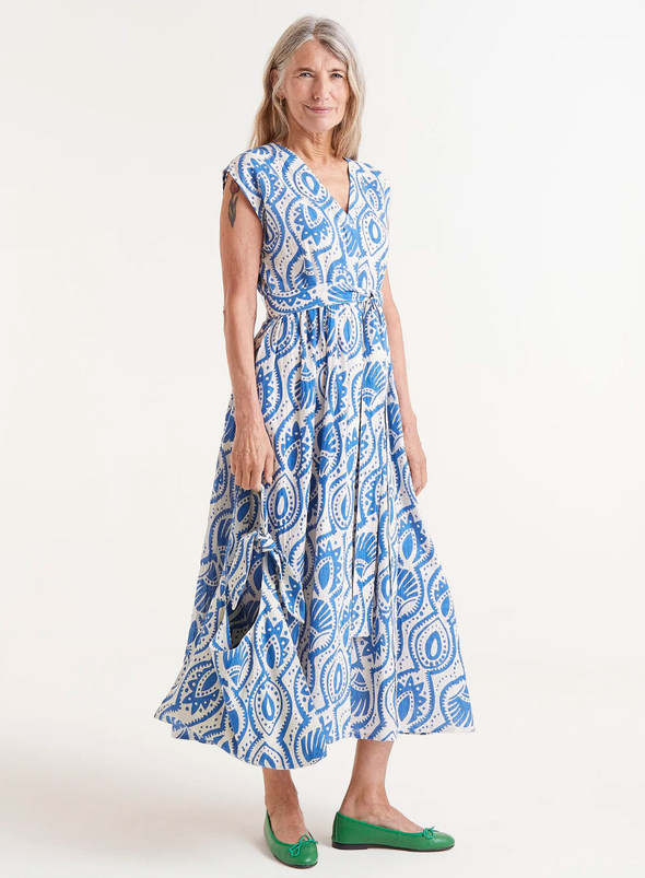 Midi Dress in Light Blue Conversational Print from Compañia Fantastica