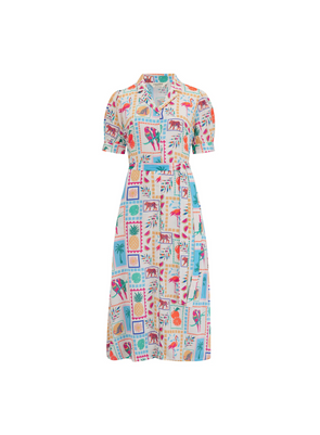 Penelope Midi Shirt Dress in Off-White, Jungle Tile from Sugarhill
