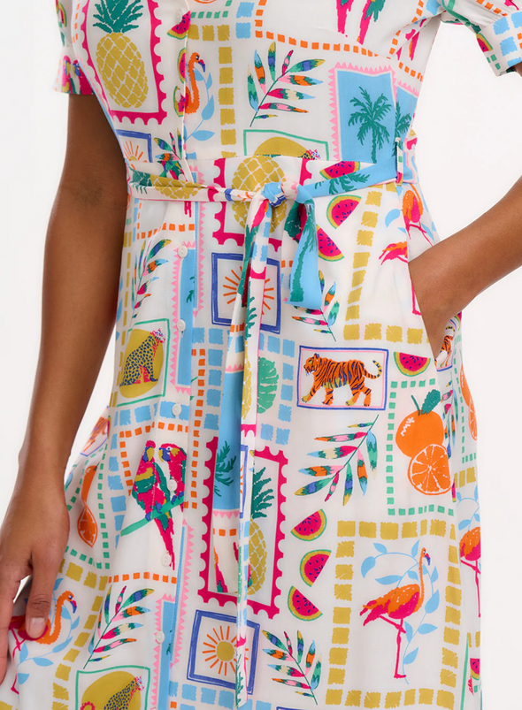 Penelope Midi Shirt Dress in Off-White, Jungle Tile from Sugarhill