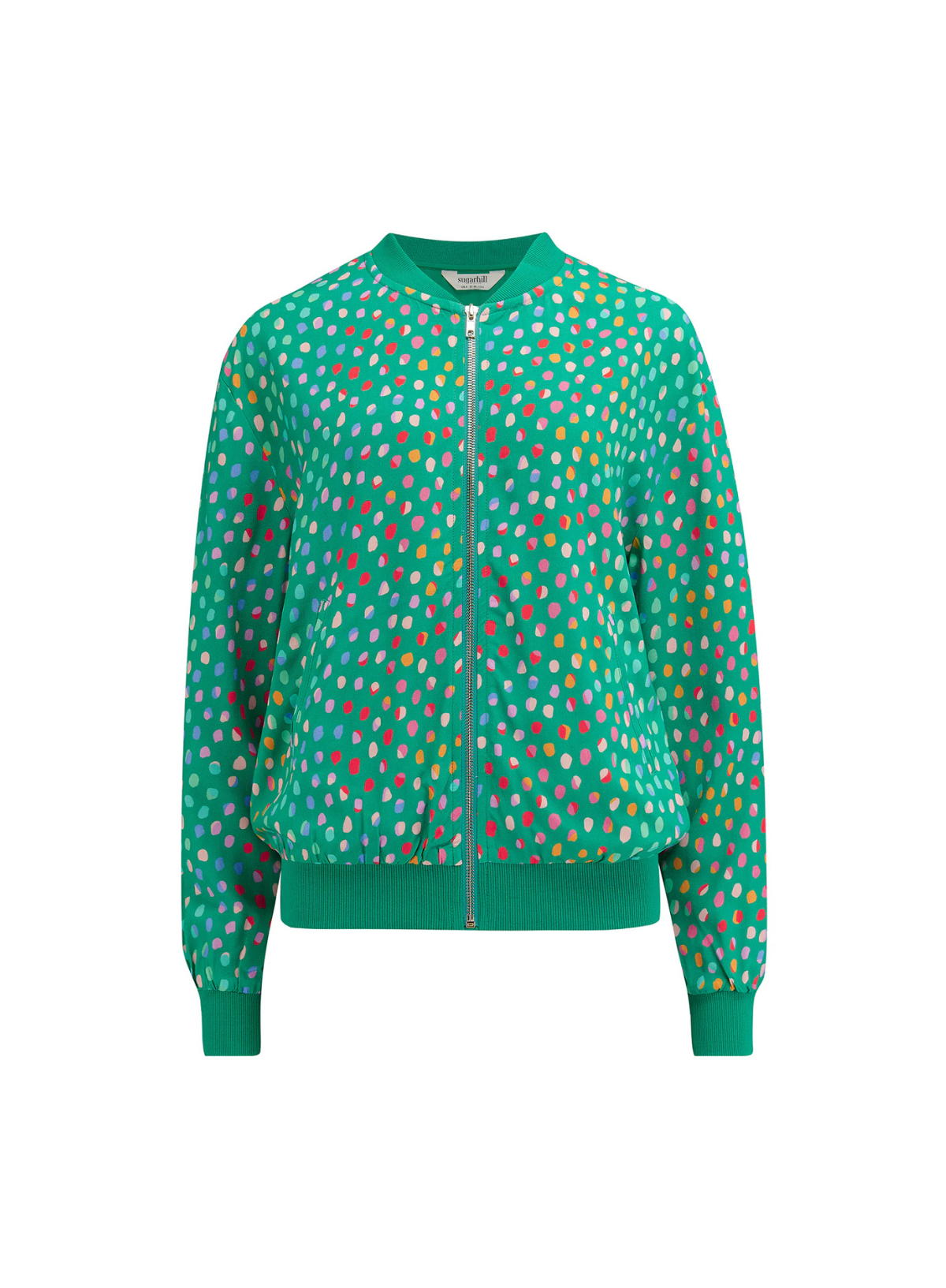 Bobbi Bomber Jacket in Green, Rainbow Pebbles from Sugarhill