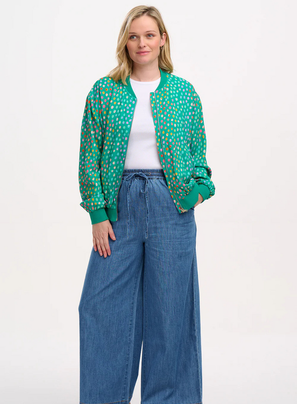 Bobbi Bomber Jacket in Green, Rainbow Pebbles from Sugarhill