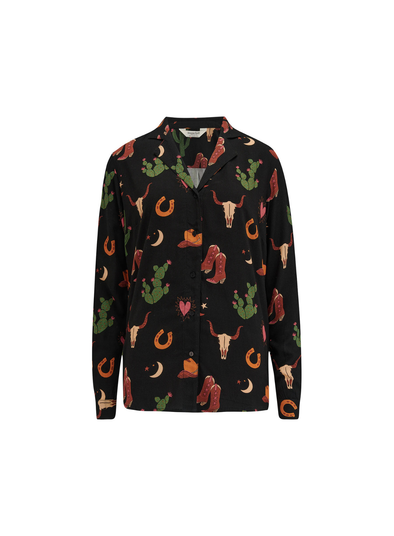 Micah Revere Shirt in Black, Cowgirl Print from Sugarhill