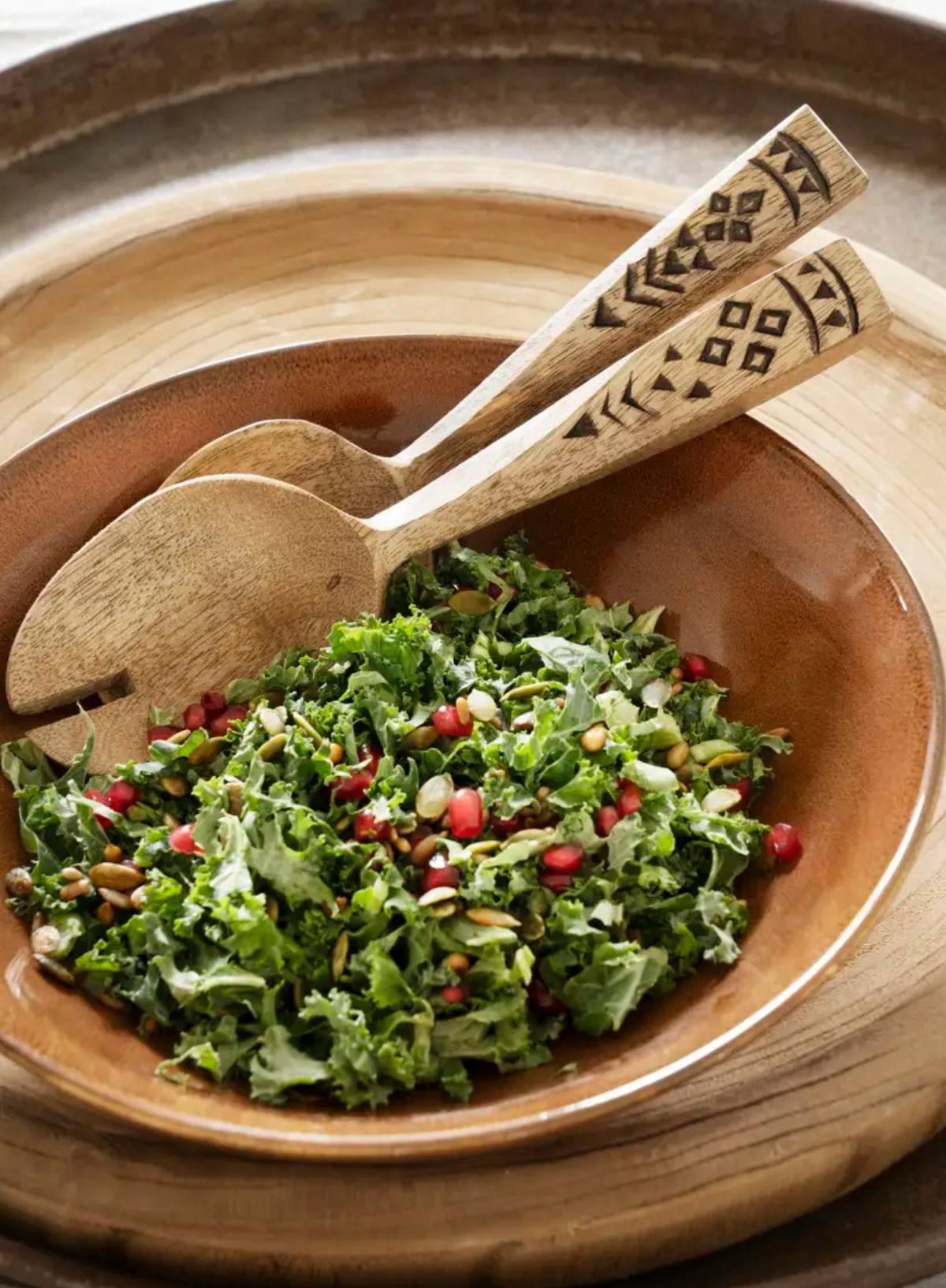 Hand Carved Wooden Salad Set from Madam Stoltz