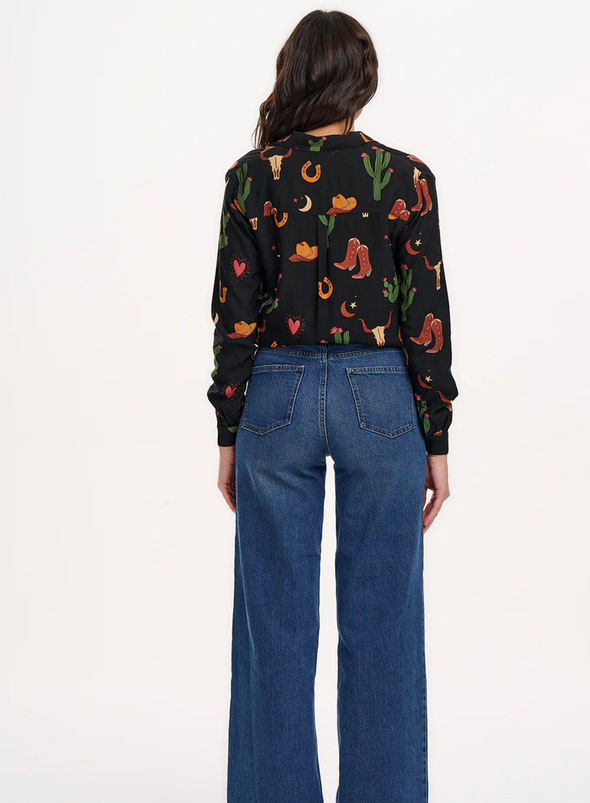 Micah Revere Shirt in Black, Cowgirl Print from Sugarhill