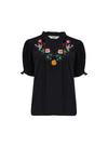 Angelique Shirred Top in Black, Tropical Hummingbird from Sugarhill