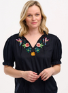 Angelique Shirred Top in Black, Tropical Hummingbird from Sugarhill
