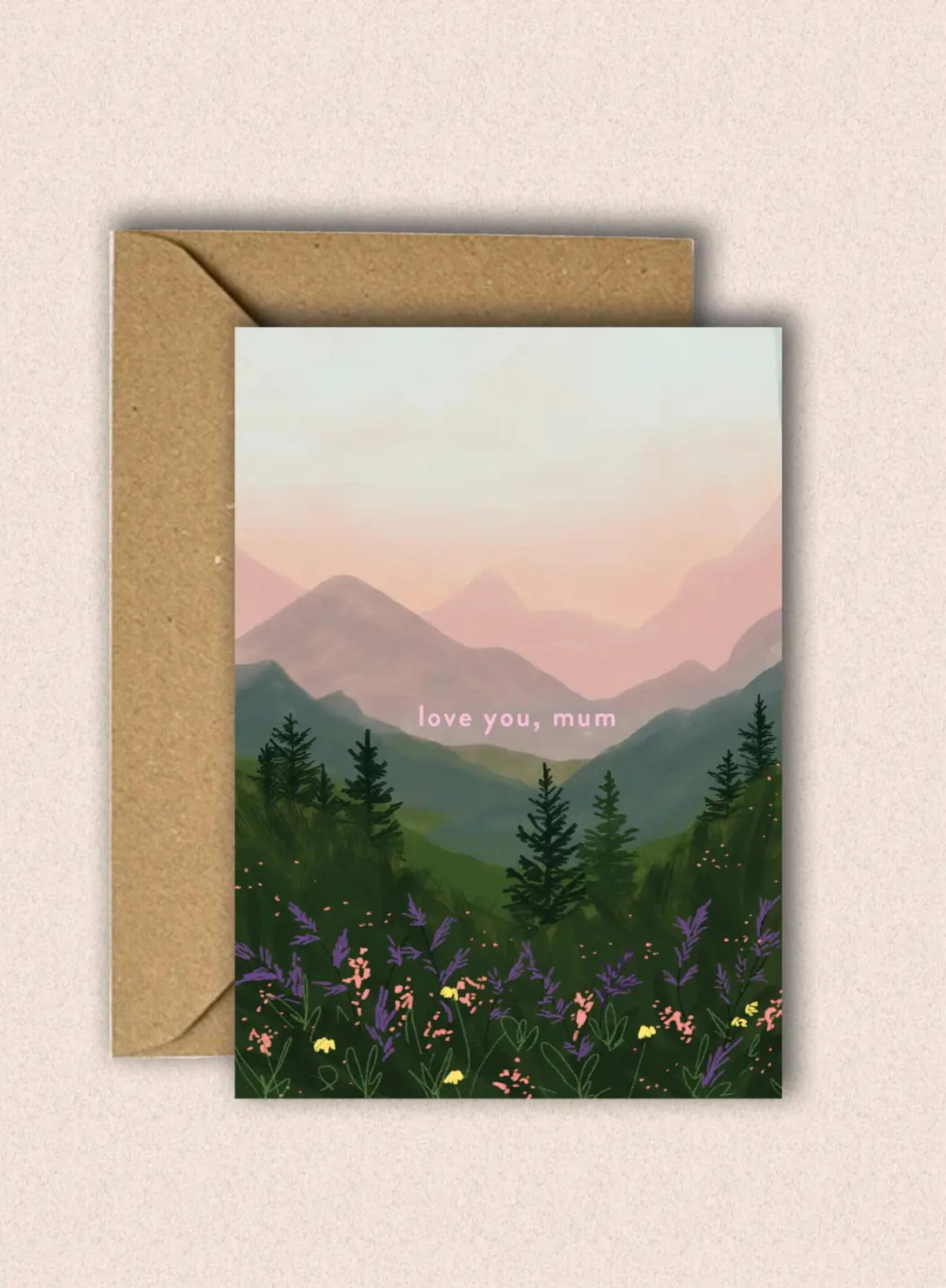 Love You Mum Mountain Flowers Card from Charis Raine Illustration