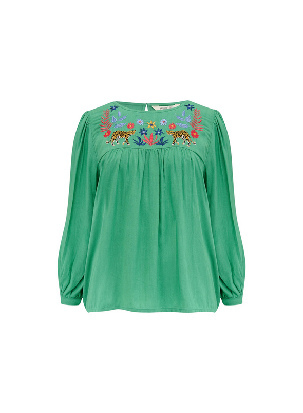 Hyma Top in Green, Leopard Floral from Sugarhill