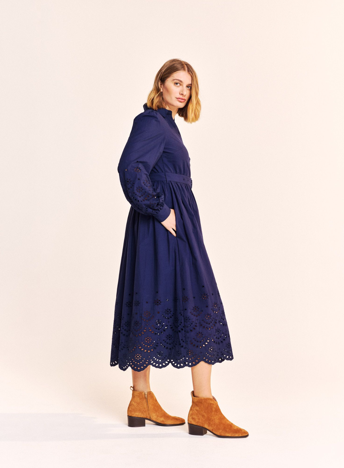 Florence Broderie Dress in Maritime Blue from One Collective
