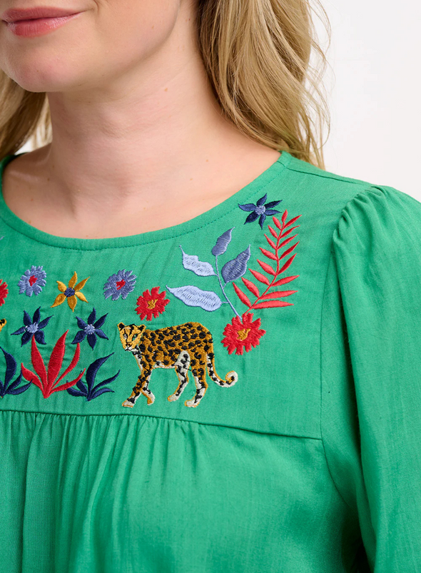 Hyma Top in Green, Leopard Floral from Sugarhill