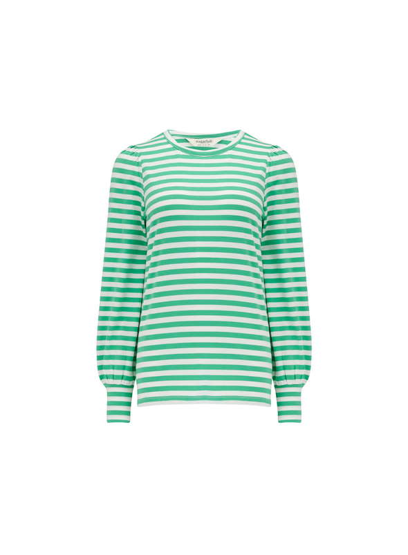 Griselda Jersey Top in Green/Off-White Stripe from Sugarhill