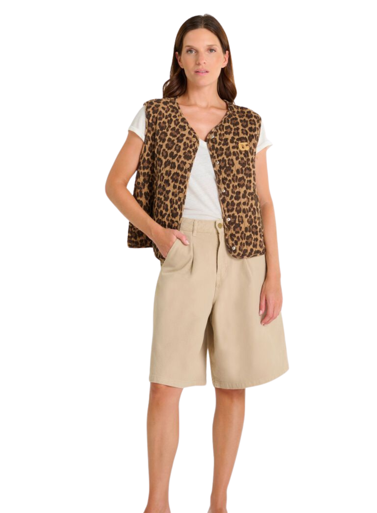 Le Temps des Cerises Quilted Gilet in Leo