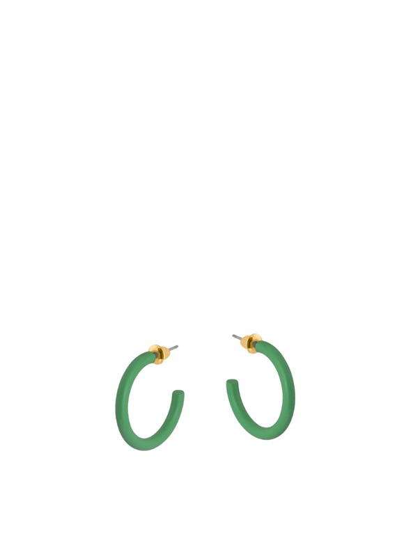 Norma Enamelled Simple Hoop Earrings in Green from Big Metal