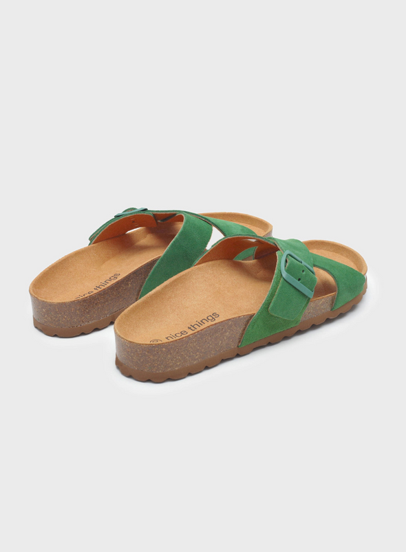 Bio Crossed Strap Sandals in Green 517 from Nice Things