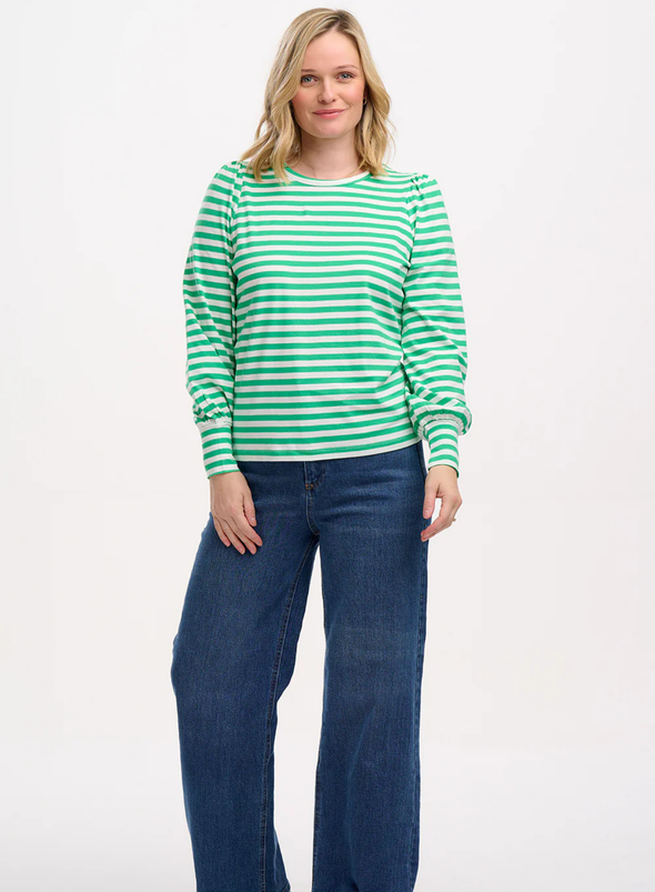 Griselda Jersey Top in Green/Off-White Stripe from Sugarhill