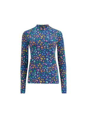 Annika Jersey Top in Bright Navy, Mottled Leopard from Sugarhill