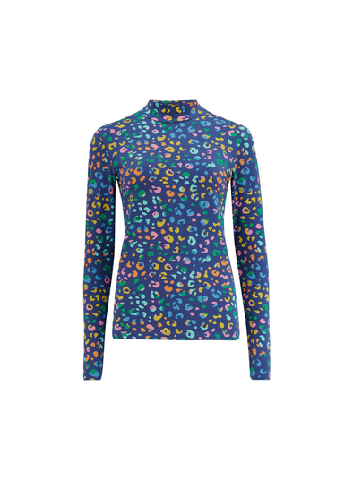 Annika Jersey Top in Bright Navy, Mottled Leopard from Sugarhill