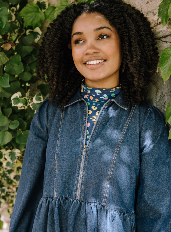 Annika Jersey Top in Bright Navy, Mottled Leopard from Sugarhill