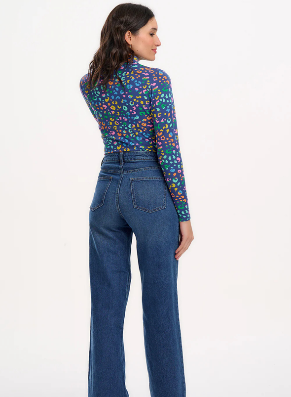 Annika Jersey Top in Bright Navy, Mottled Leopard from Sugarhill