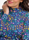 Annika Jersey Top in Bright Navy, Mottled Leopard from Sugarhill