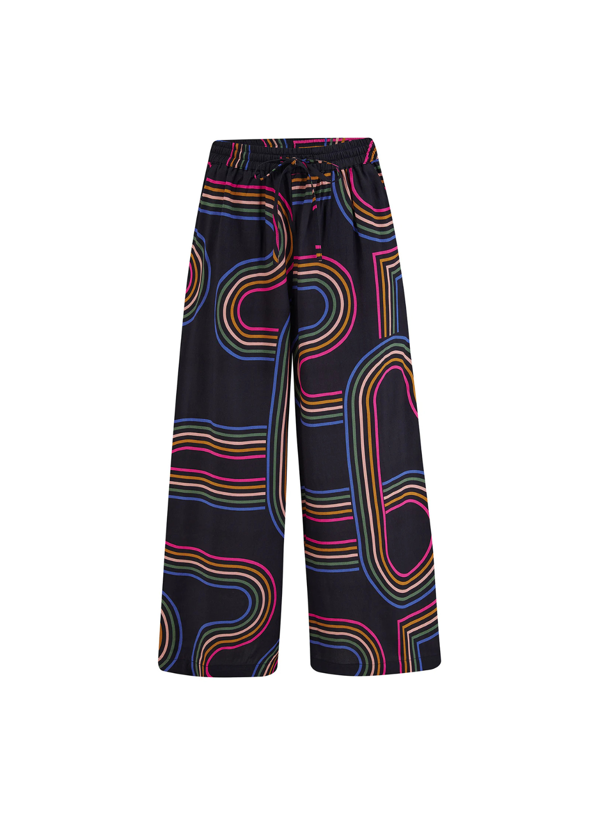 Ameera Wide Leg Trousers in Black, Retro Racer from Sugarhill