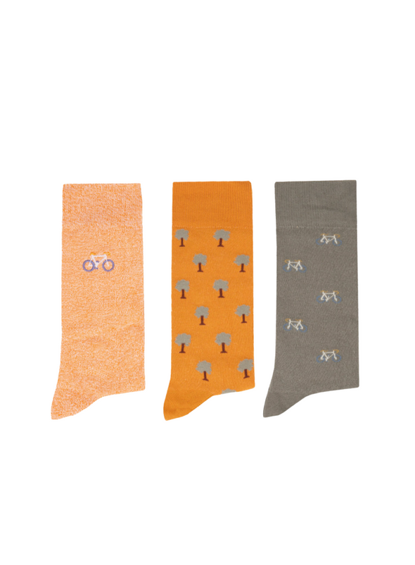 Box of 3 Socks in Kaki + Ochre from Faguo