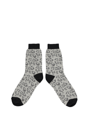 Women's Lambswool Ankle Socks in Grey Leopard from Catherine Tough