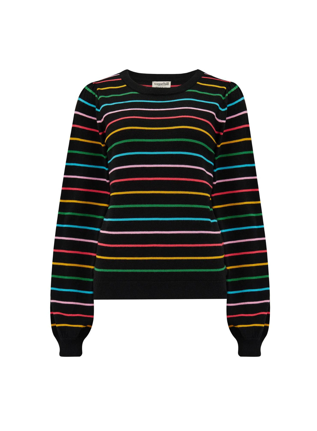 Madeline Jumper in Black Rainbow Stripes from Sugarhill