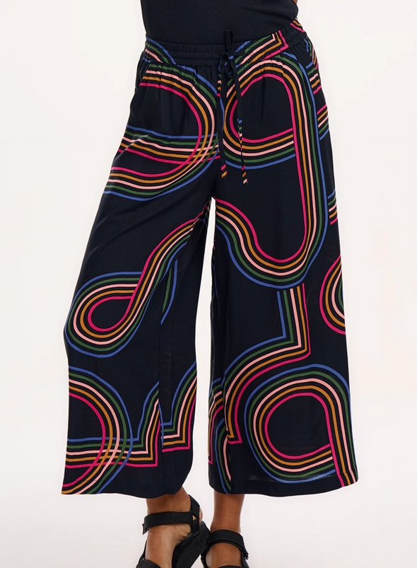 Ameera Wide Leg Trousers in Black, Retro Racer from Sugarhill