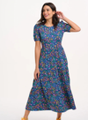 Minerva Jersey Tiered Midi Dress in Bright Navy Mottled Leopard from Sugarhill